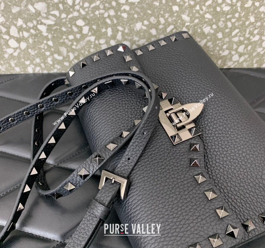 Valentino Small Rockstud Grainy Calfskin Crossbody bag Black 2024 VLTN0322 (LN-240119060)