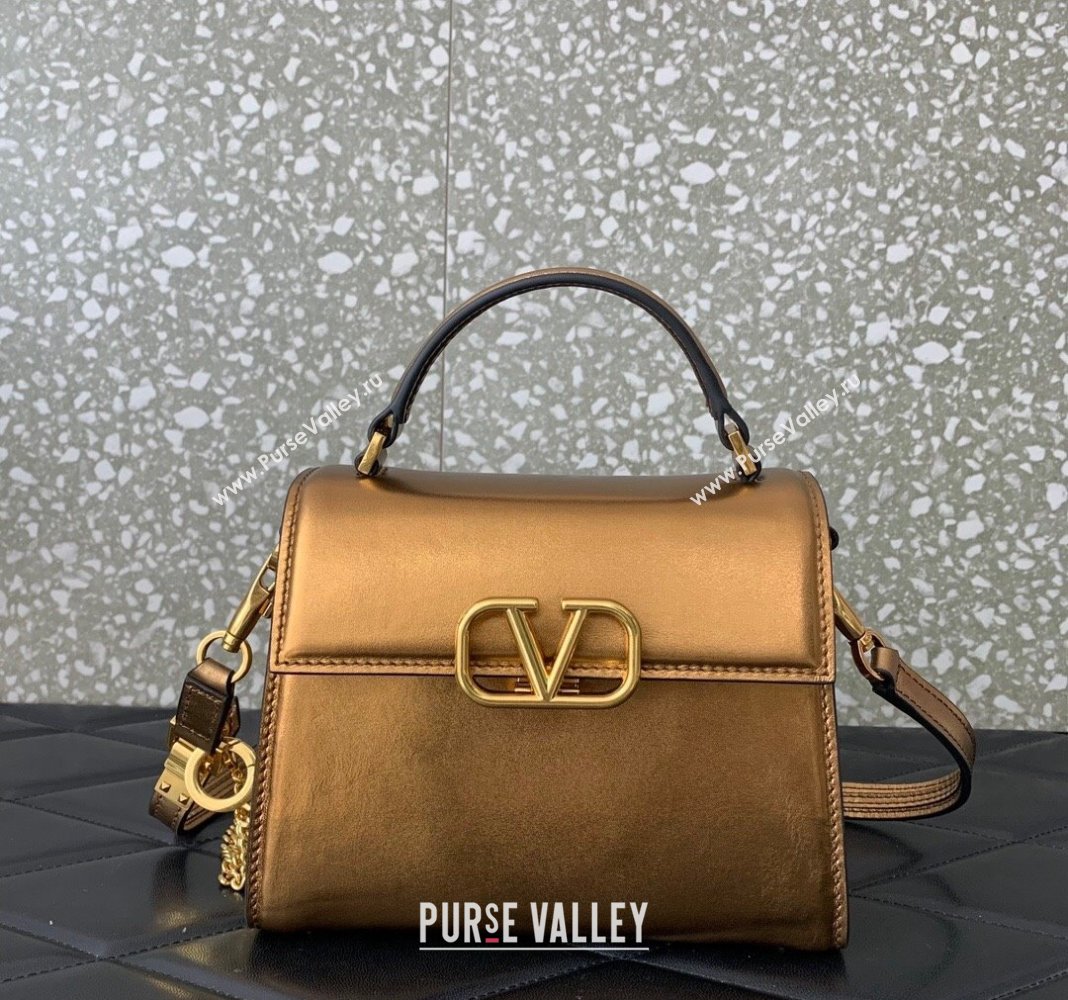 Valentino Mini VSling Handbag in Metallic Calfskin Gold Yellow 2024 VLTN0097 (LN-240119068)