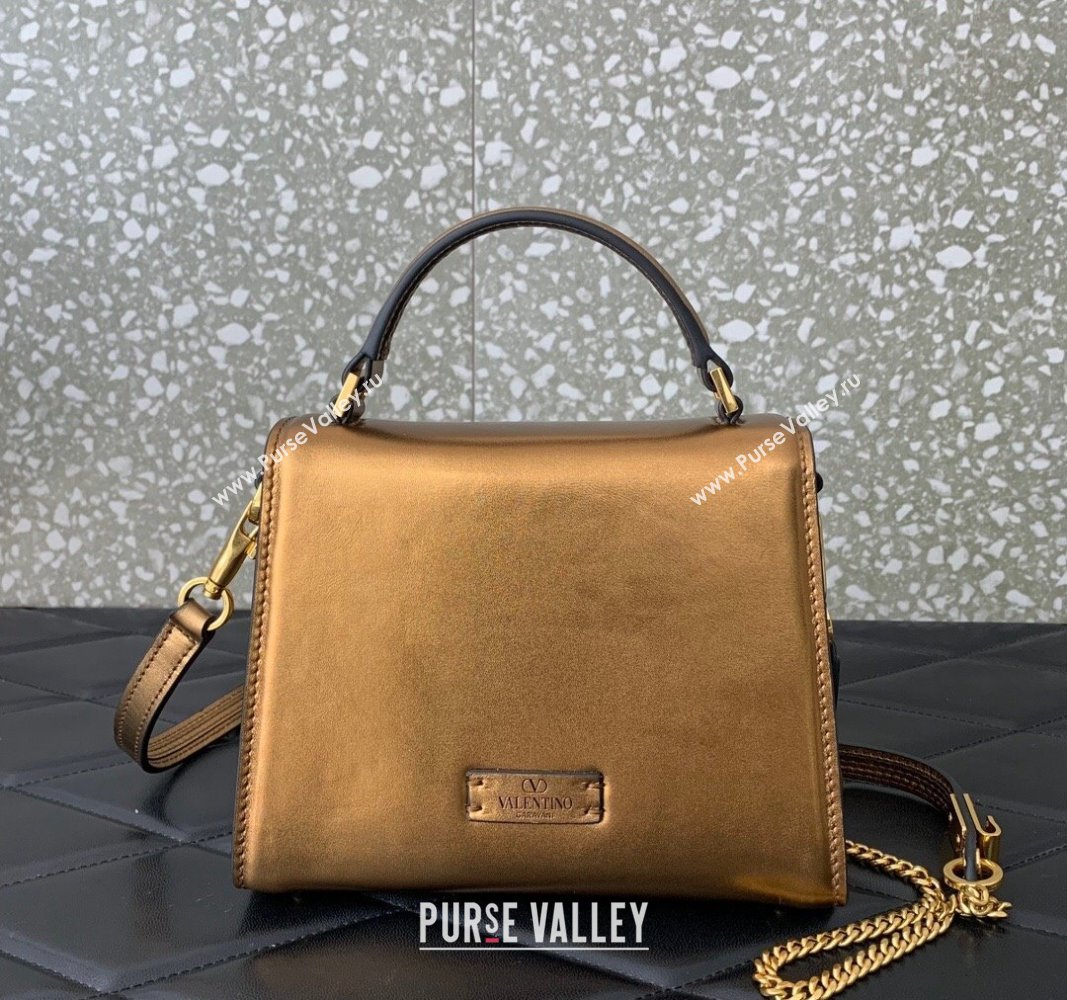 Valentino Mini VSling Handbag in Metallic Calfskin Gold Yellow 2024 VLTN0097 (LN-240119068)