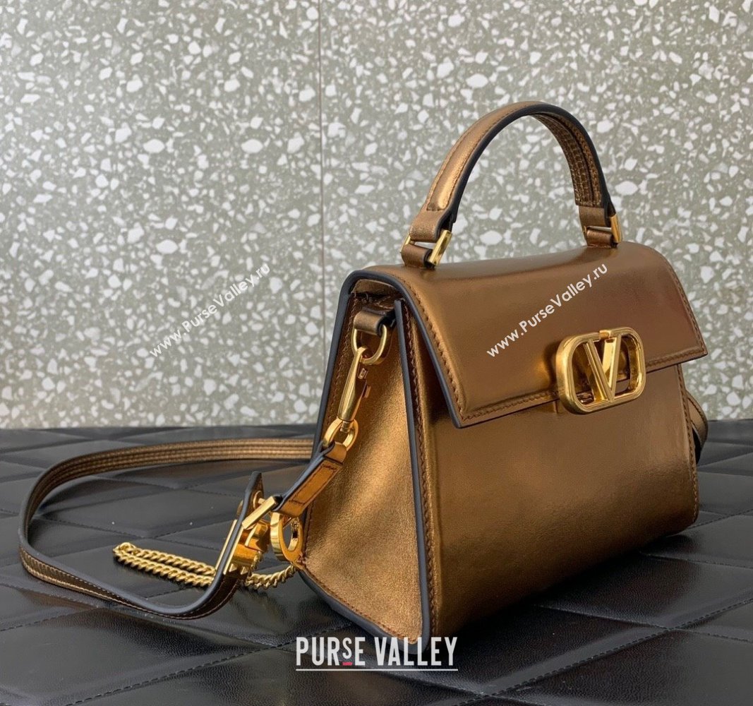 Valentino Mini VSling Handbag in Metallic Calfskin Gold Yellow 2024 VLTN0097 (LN-240119068)