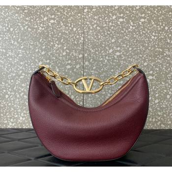 Valentino Small VLogo Moon Hobo Bag in Leather with Chain Burgundy 2023 VLTN0098 (LN-240119069)