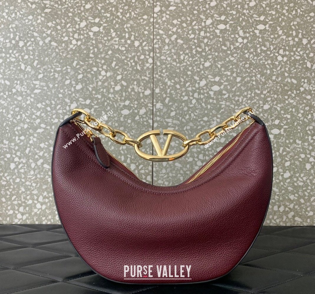 Valentino Small VLogo Moon Hobo Bag in Leather with Chain Burgundy 2023 VLTN0098 (LN-240119069)