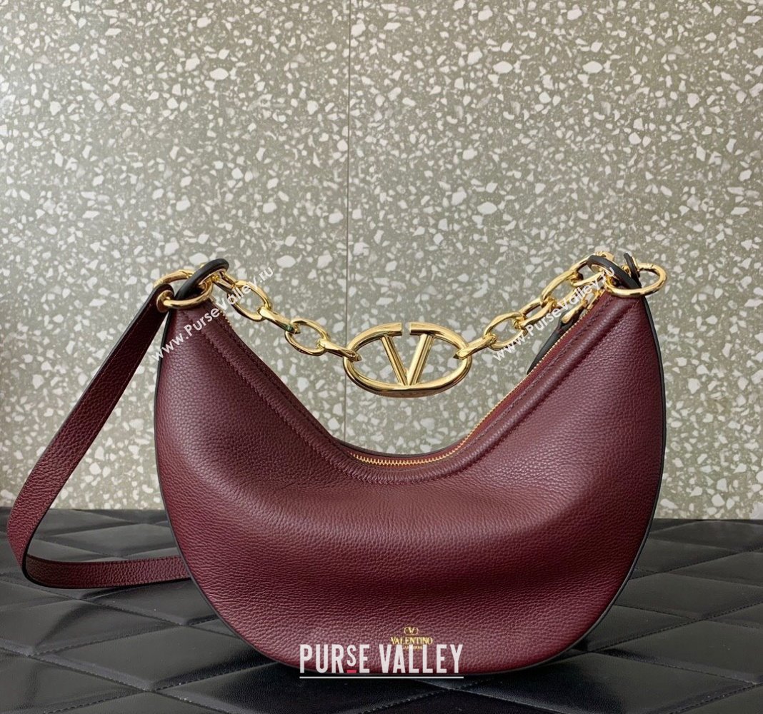 Valentino Small VLogo Moon Hobo Bag in Leather with Chain Burgundy 2023 VLTN0098 (LN-240119069)