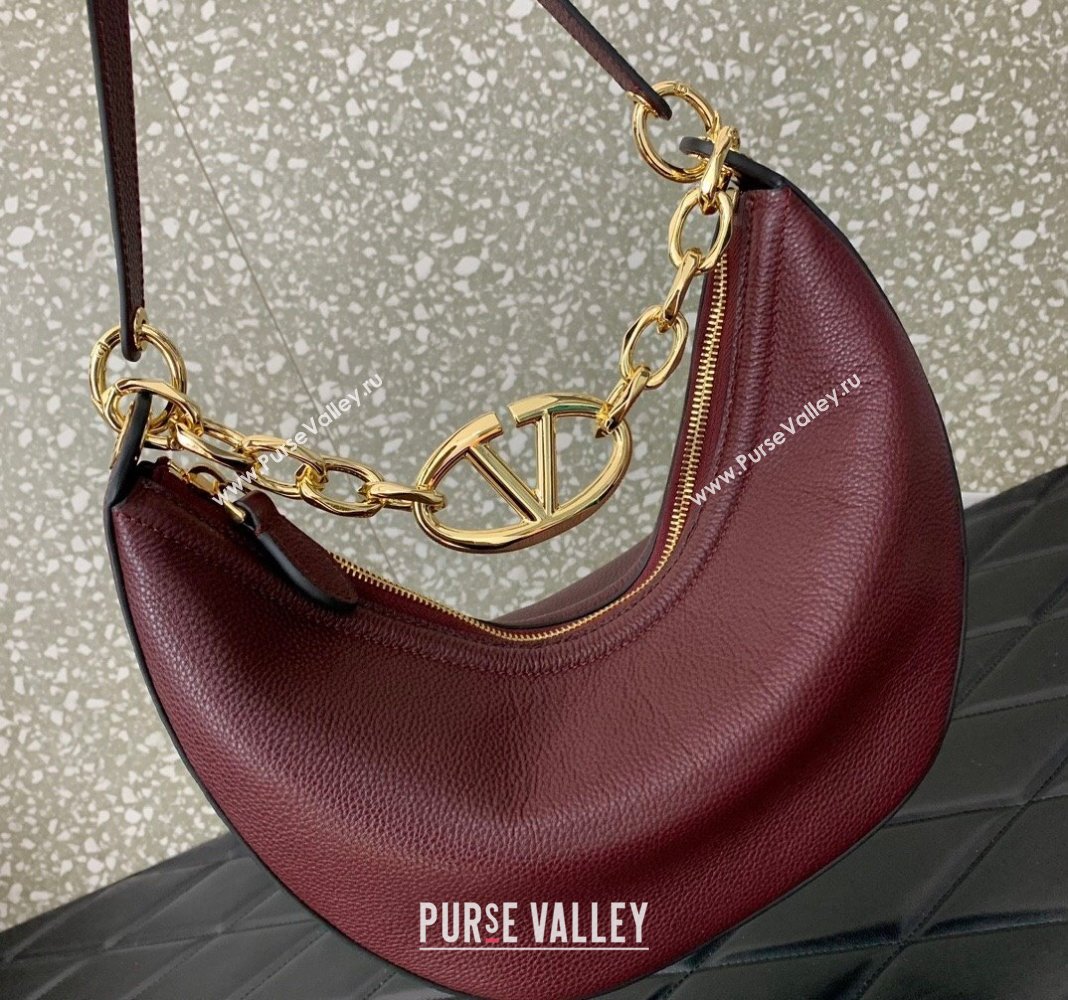 Valentino Small VLogo Moon Hobo Bag in Leather with Chain Burgundy 2023 VLTN0098 (LN-240119069)