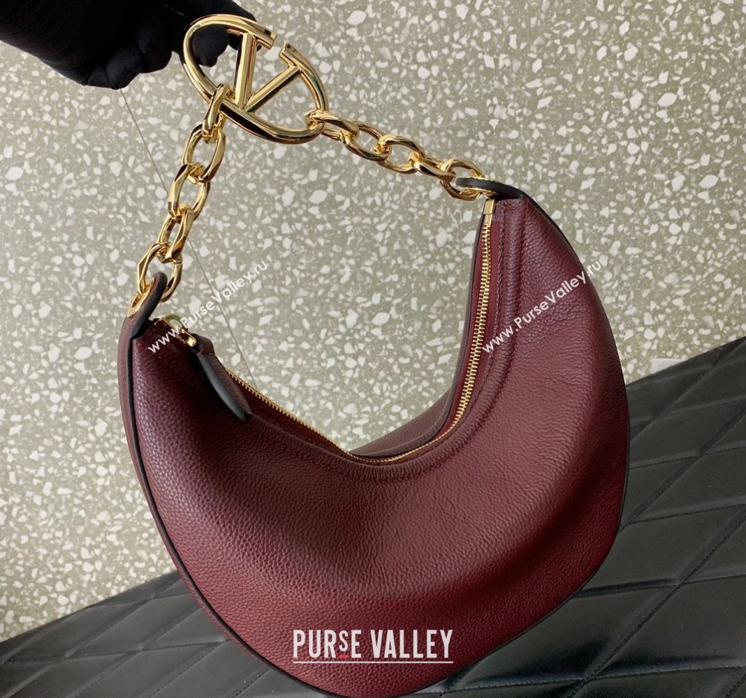 Valentino Small VLogo Moon Hobo Bag in Leather with Chain Burgundy 2023 VLTN0098 (LN-240119069)