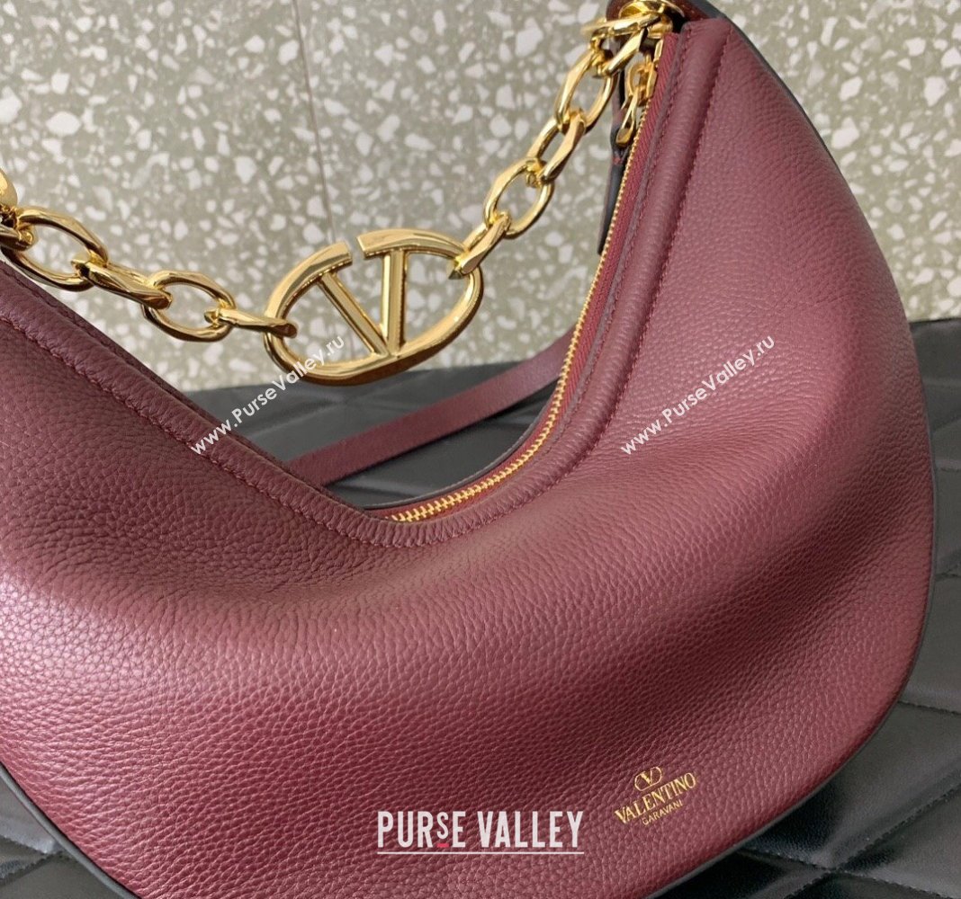 Valentino Small VLogo Moon Hobo Bag in Leather with Chain Burgundy 2023 VLTN0098 (LN-240119069)