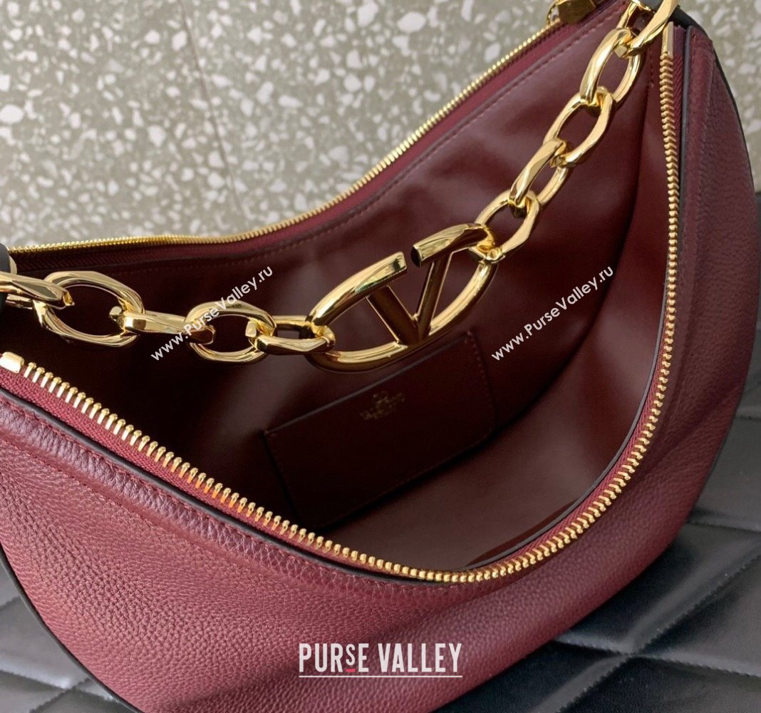 Valentino Small VLogo Moon Hobo Bag in Leather with Chain Burgundy 2023 VLTN0098 (LN-240119069)