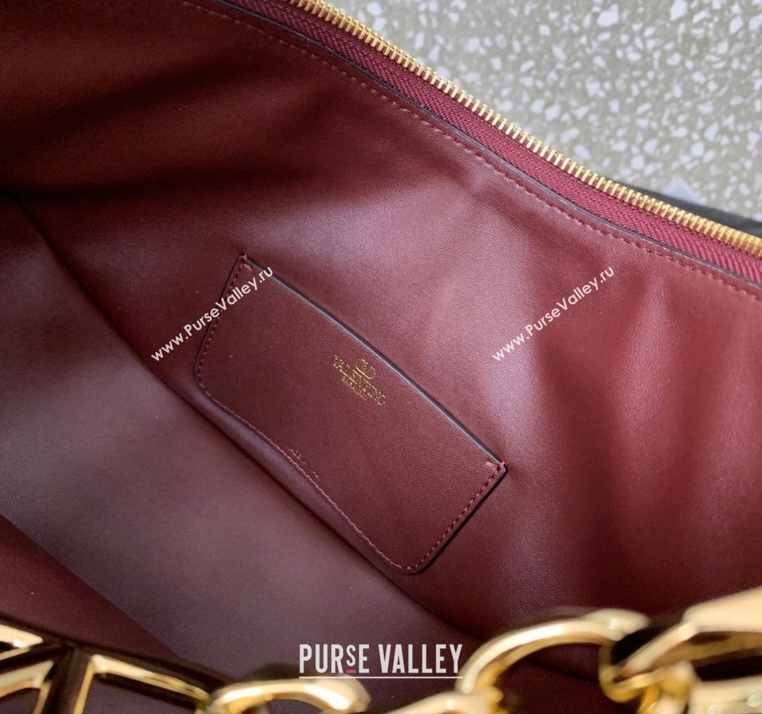 Valentino Small VLogo Moon Hobo Bag in Leather with Chain Burgundy 2023 VLTN0098 (LN-240119069)