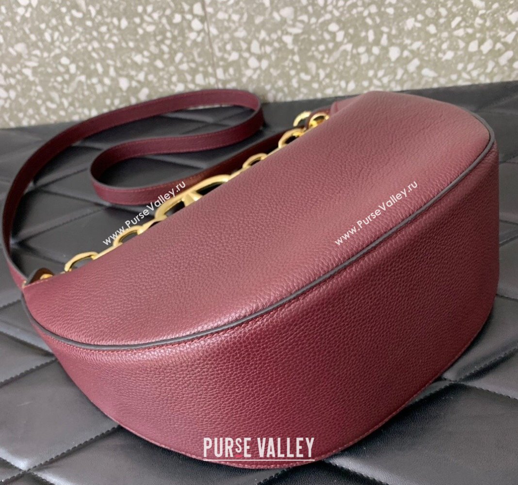 Valentino Small VLogo Moon Hobo Bag in Leather with Chain Burgundy 2023 VLTN0098 (LN-240119069)