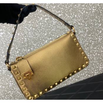 Valentino Small Rockstud Crossbody Bag in Metallic Grainy Calfskin Gold 2024 VLTN0311 (LN-240119070)