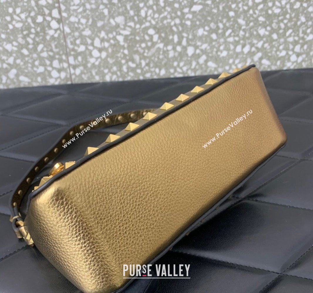 Valentino Small Rockstud Crossbody Bag in Metallic Grainy Calfskin Gold 2024 VLTN0311 (LN-240119070)