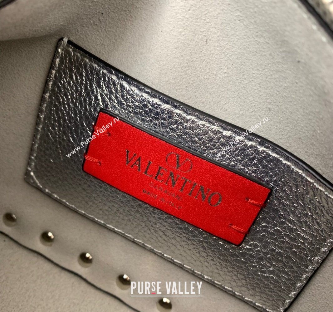 Valentino Small Rockstud Crossbody Bag in Metallic Grainy Calfskin Silver 2024 VLTN0311 (LN-240119071)