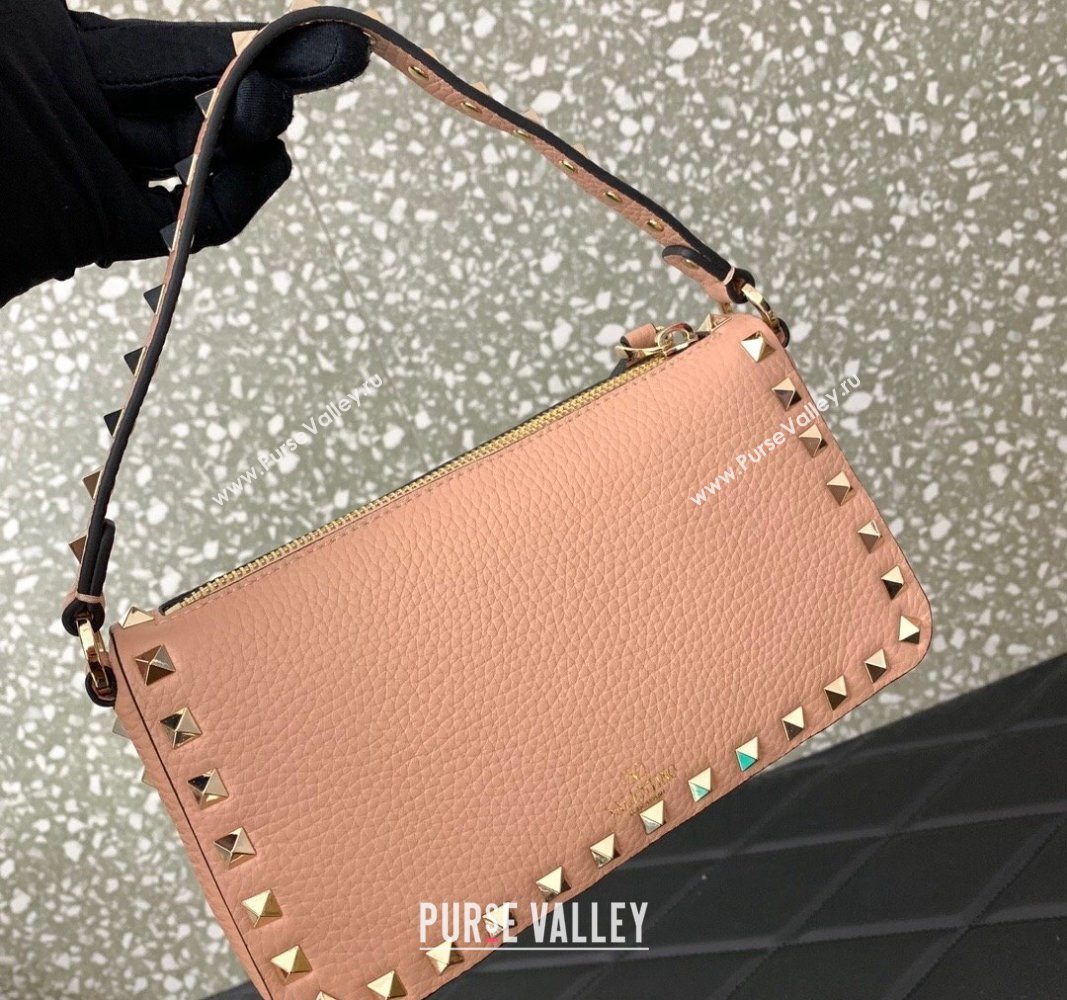 Valentino Small Rockstud Crossbody Bag in Metallic Grainy Calfskin Nude Pink 2024 VLTN0311 (LN-240119072)