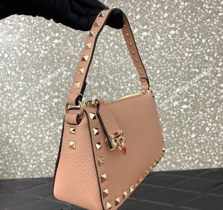 Valentino Small Rockstud Crossbody Bag in Metallic Grainy Calfskin Nude Pink 2024 VLTN0311 (LN-240119072)