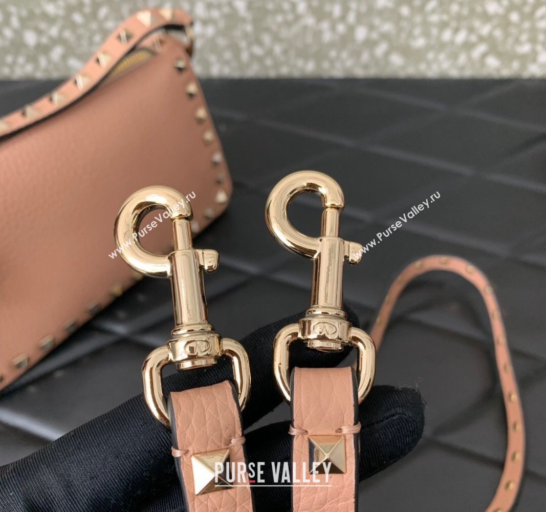 Valentino Small Rockstud Crossbody Bag in Metallic Grainy Calfskin Nude Pink 2024 VLTN0311 (LN-240119072)