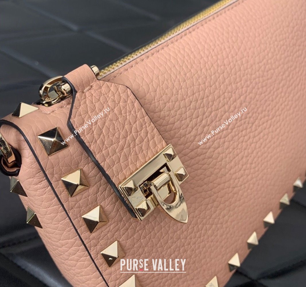 Valentino Small Rockstud Crossbody Bag in Metallic Grainy Calfskin Nude Pink 2024 VLTN0311 (LN-240119072)