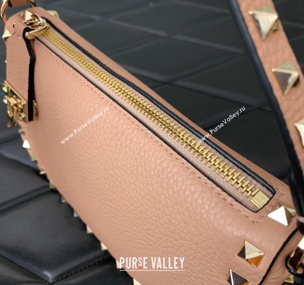 Valentino Small Rockstud Crossbody Bag in Metallic Grainy Calfskin Nude Pink 2024 VLTN0311 (LN-240119072)