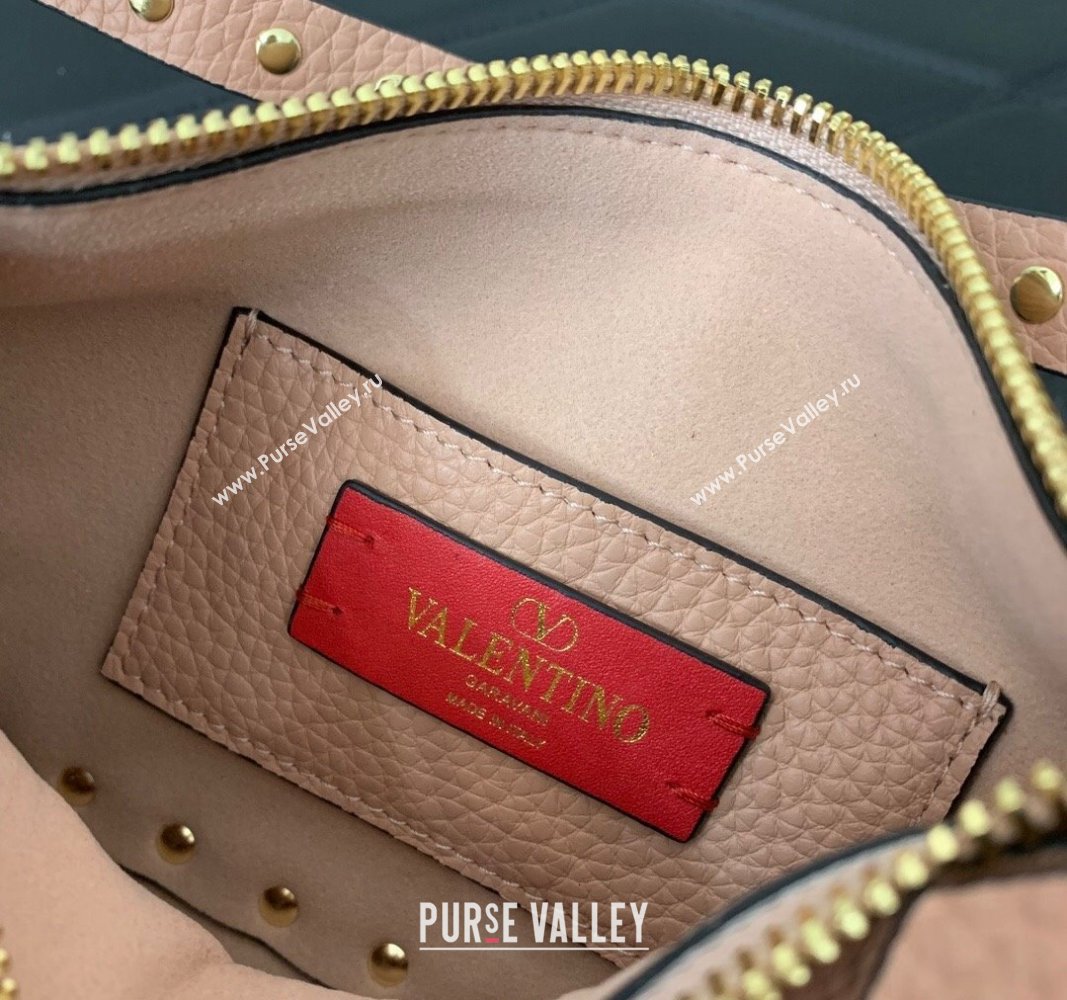 Valentino Small Rockstud Crossbody Bag in Metallic Grainy Calfskin Nude Pink 2024 VLTN0311 (LN-240119072)