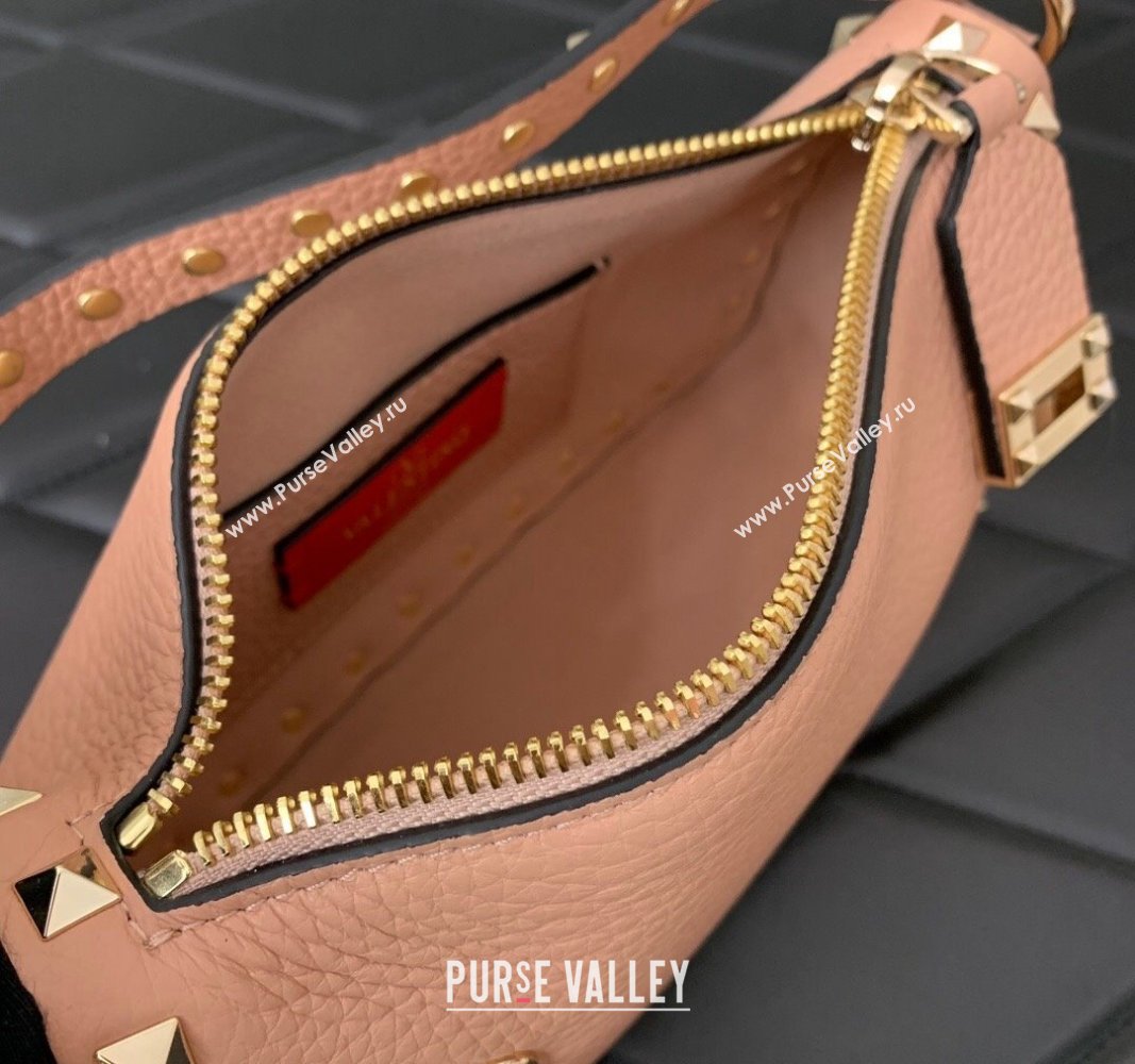 Valentino Small Rockstud Crossbody Bag in Metallic Grainy Calfskin Nude Pink 2024 VLTN0311 (LN-240119072)