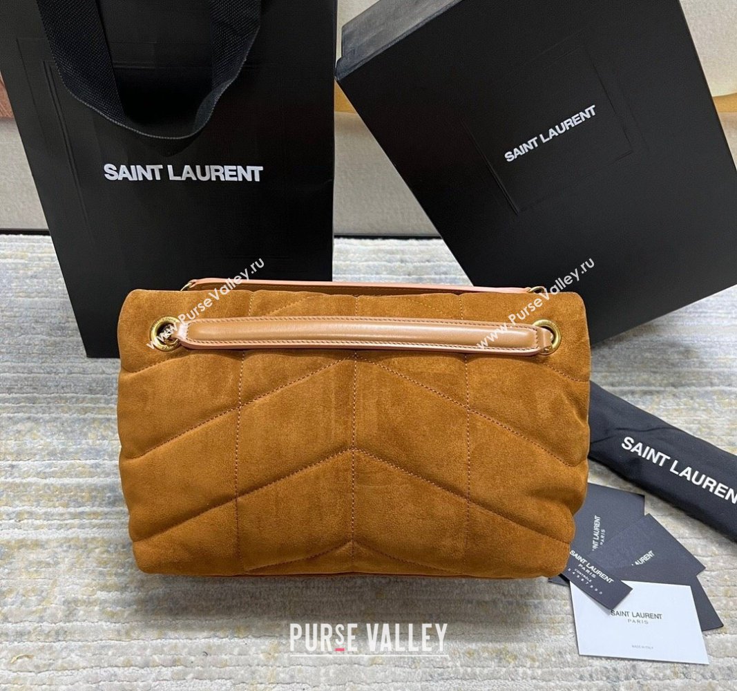 Saint Laurent Loulou Puffer Small Bag in Quilted Suede 577476 Camel Brown 2024 (nana-240118101)