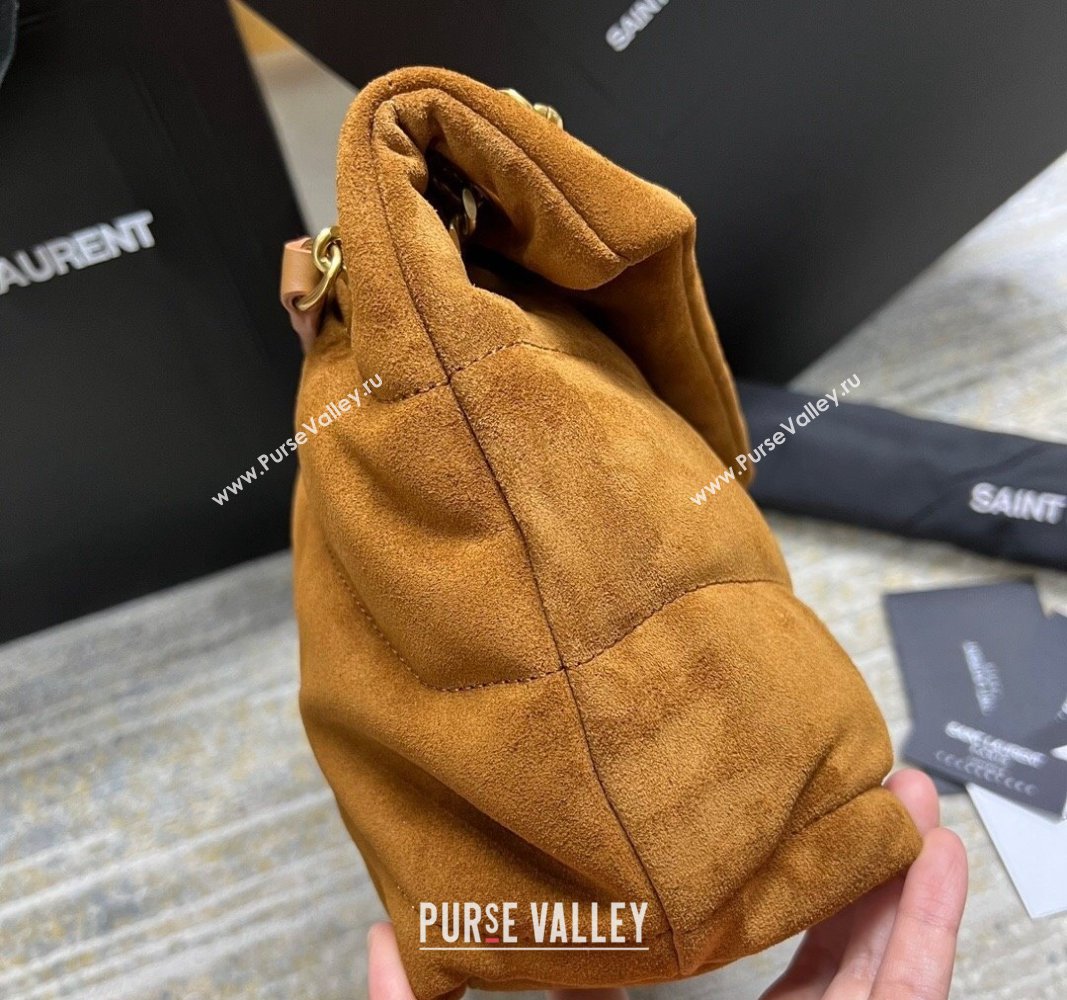 Saint Laurent Loulou Puffer Small Bag in Quilted Suede 577476 Camel Brown 2024 (nana-240118101)