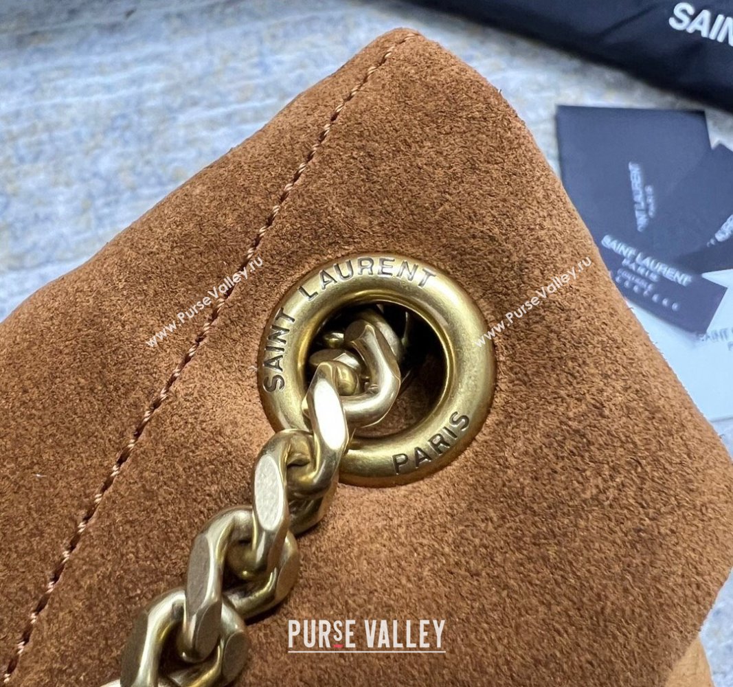 Saint Laurent Loulou Puffer Small Bag in Quilted Suede 577476 Camel Brown 2024 (nana-240118101)