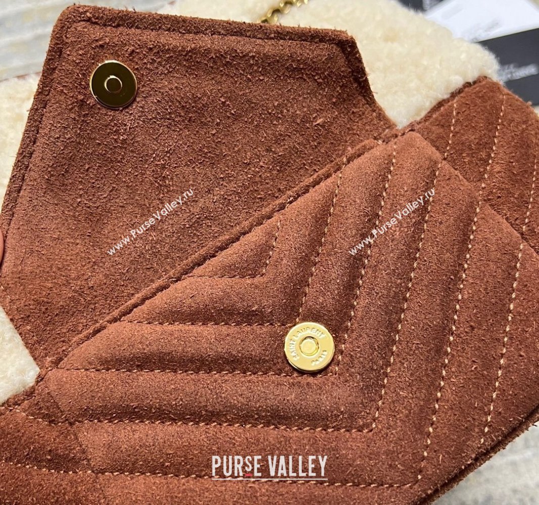 Saint Laurent Joe Mini Bucket Bag in Quilted Suede and Shearling Light Beige/Dark Brown 701631 2024 (nana-240118103)