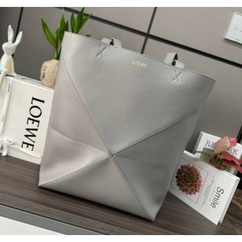 Loewe Large Puzzle Fold Tote in shiny calfskin Pearl Grey 2023 (Ys-240119087)