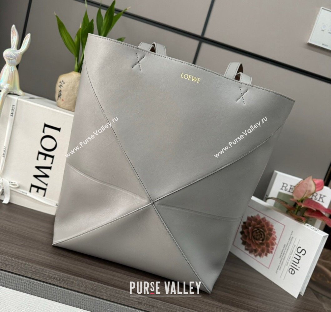 Loewe Large Puzzle Fold Tote in shiny calfskin Pearl Grey 2023 (Ys-240119087)