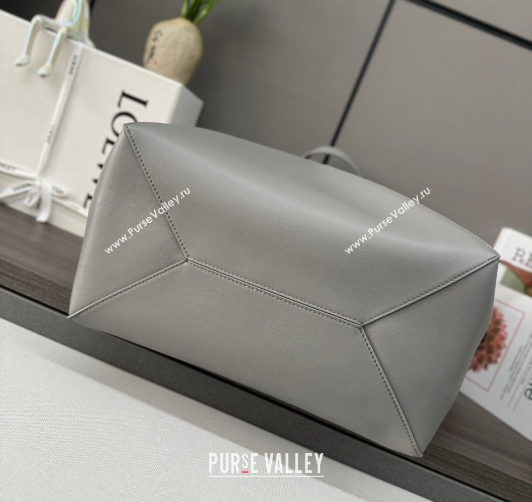 Loewe Large Puzzle Fold Tote in shiny calfskin Pearl Grey 2023 (Ys-240119087)