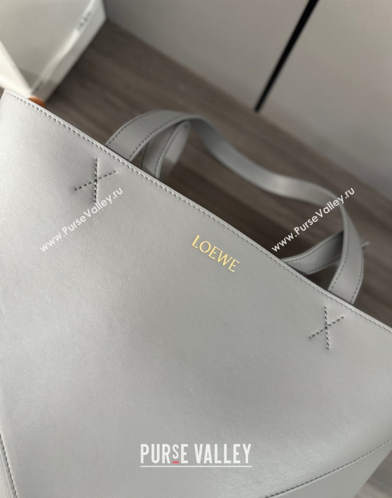 Loewe Large Puzzle Fold Tote in shiny calfskin Pearl Grey 2023 (Ys-240119087)