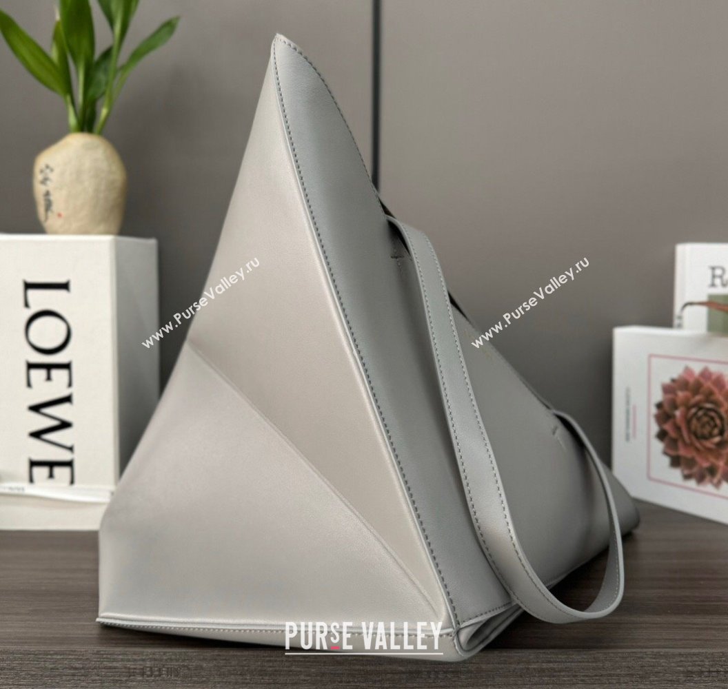 Loewe Large Puzzle Fold Tote in shiny calfskin Pearl Grey 2023 (Ys-240119087)