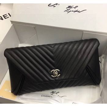 Chanel Chevron Lambskin Clutch Black/Silver 2024 9855 (YY-240119074)