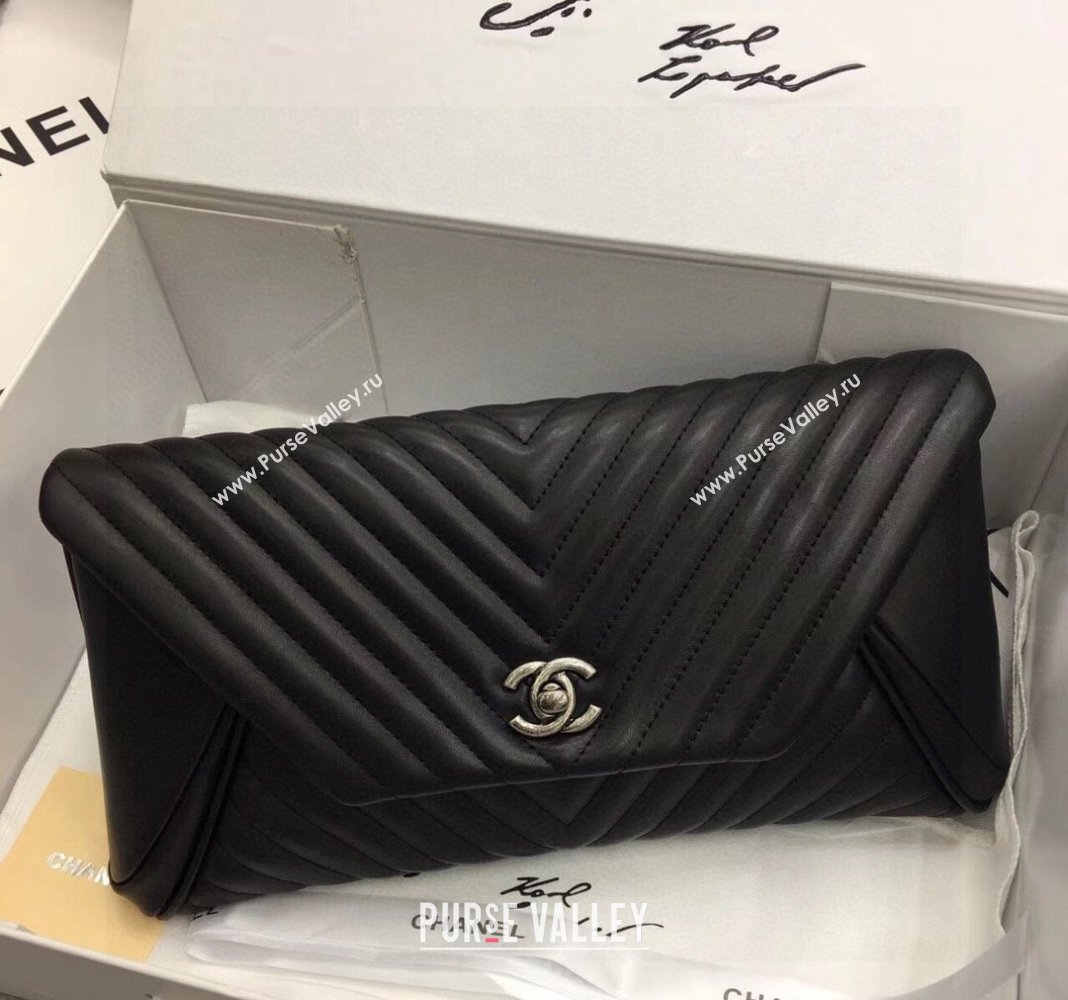 Chanel Chevron Lambskin Clutch Black/Silver 2024 9855 (YY-240119074)