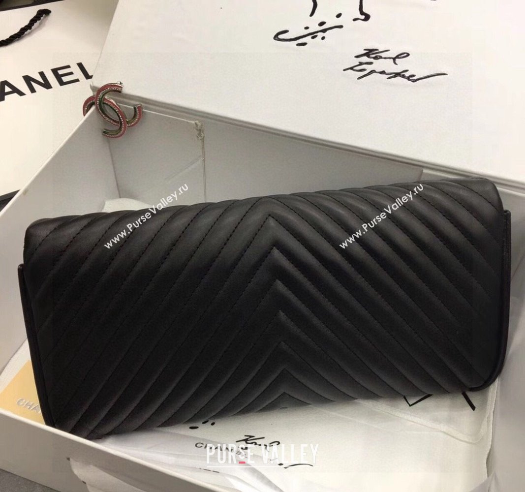 Chanel Chevron Lambskin Clutch Black/Silver 2024 9855 (YY-240119074)