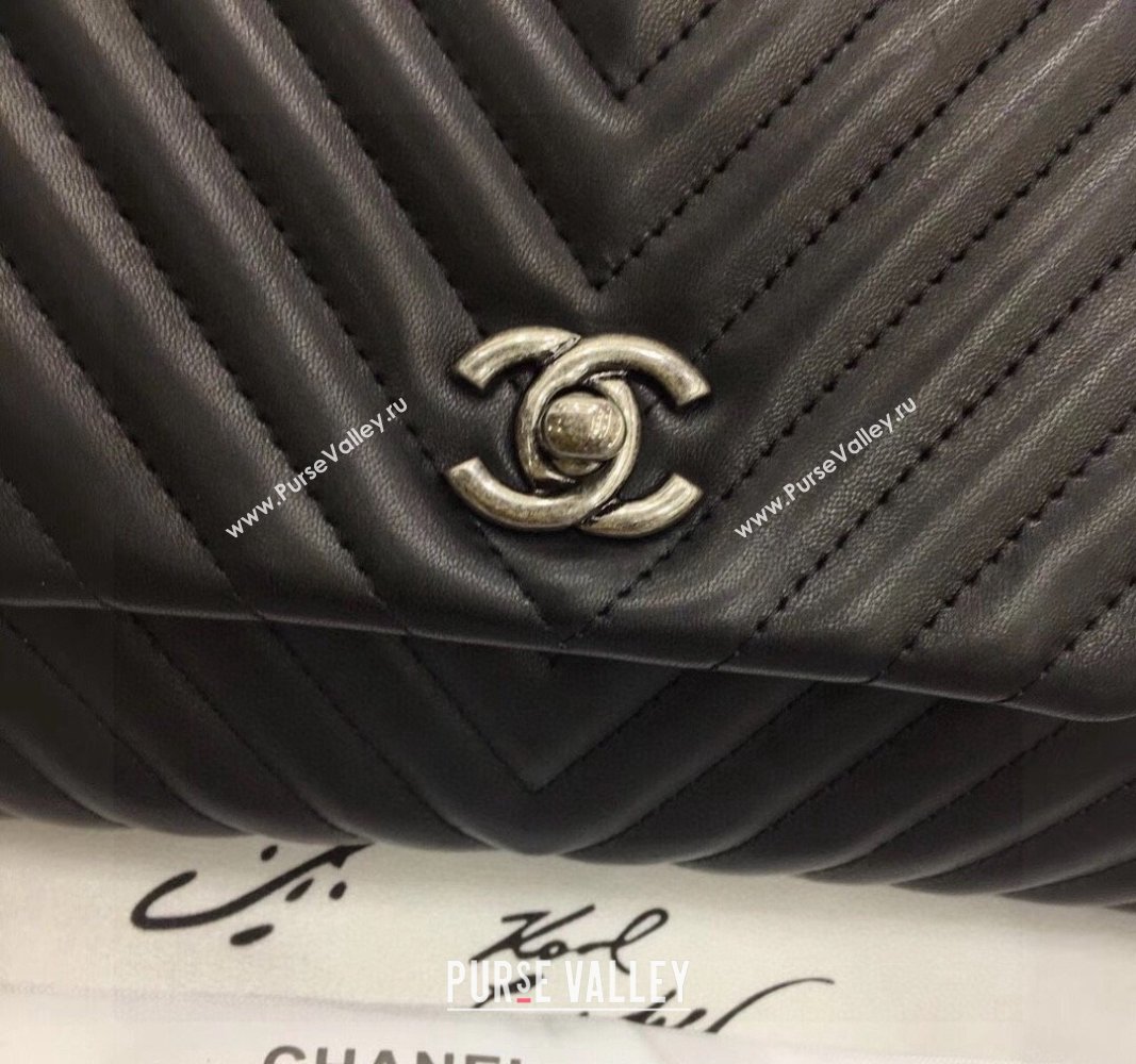 Chanel Chevron Lambskin Clutch Black/Silver 2024 9855 (YY-240119074)