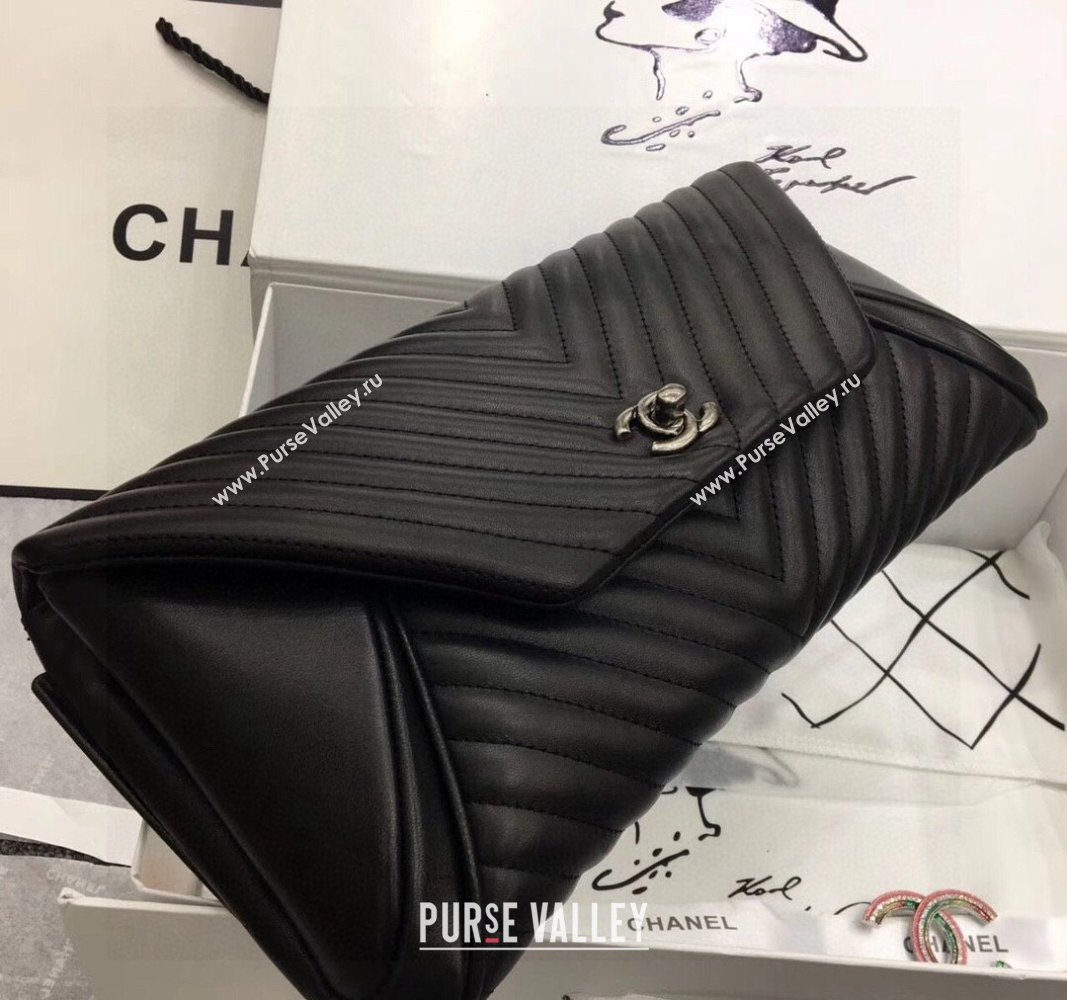 Chanel Chevron Lambskin Clutch Black/Silver 2024 9855 (YY-240119074)