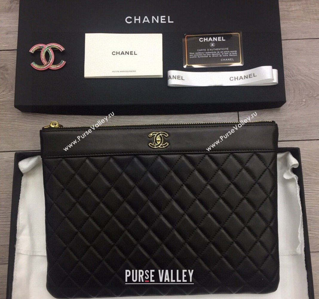 Chanel Quilted Lambskin Pouch Black 2024 9823 (YY-240119075)