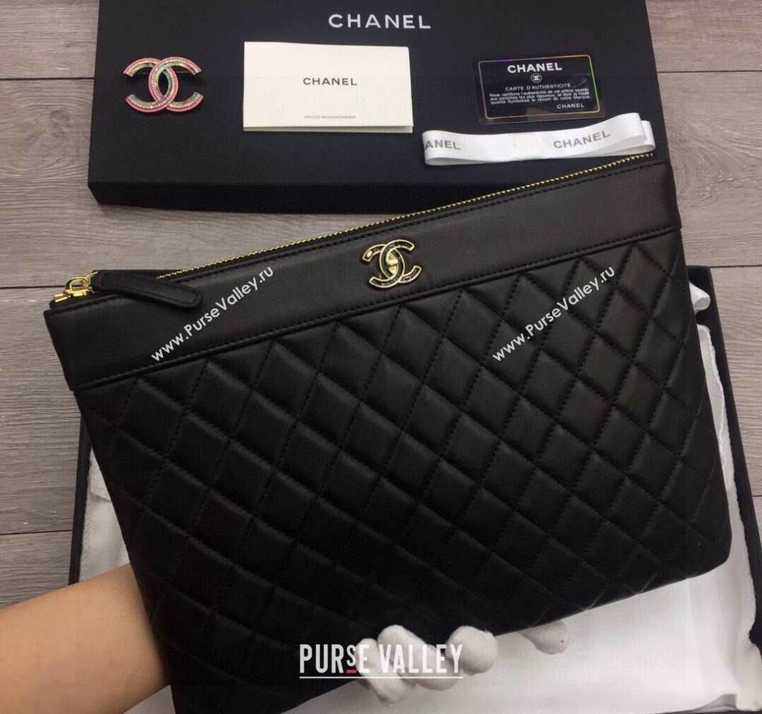 Chanel Quilted Lambskin Pouch Black 2024 9823 (YY-240119075)