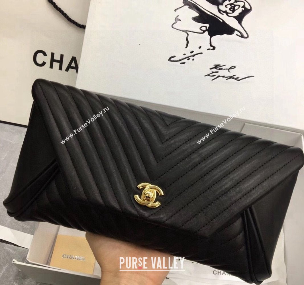 Chanel Chevron Lambskin Clutch Black/Gold 2024 9855 (YY-240119073)