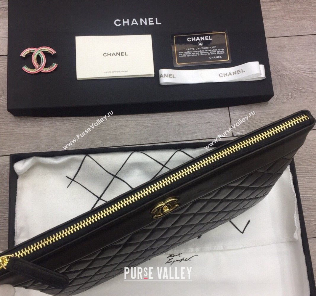 Chanel Quilted Lambskin Pouch Black 2024 9823 (YY-240119075)