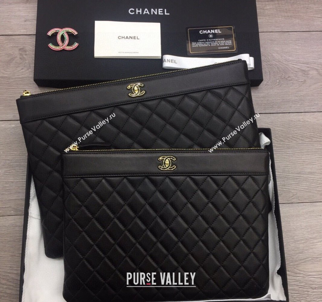 Chanel Quilted Lambskin Pouch Black 2024 9823 (YY-240119075)