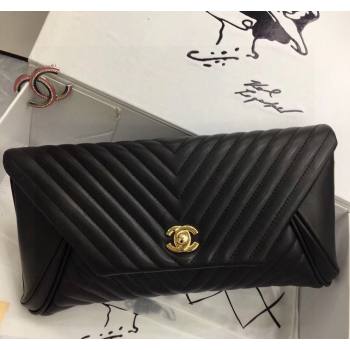 Chanel Chevron Lambskin Clutch Black/Gold 2024 9855 (YY-240119073)