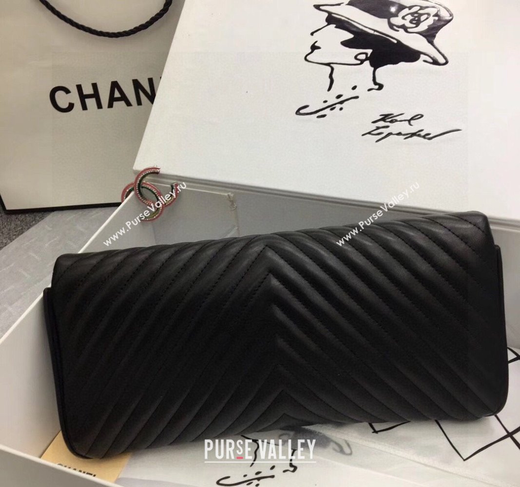 Chanel Chevron Lambskin Clutch Black/Gold 2024 9855 (YY-240119073)