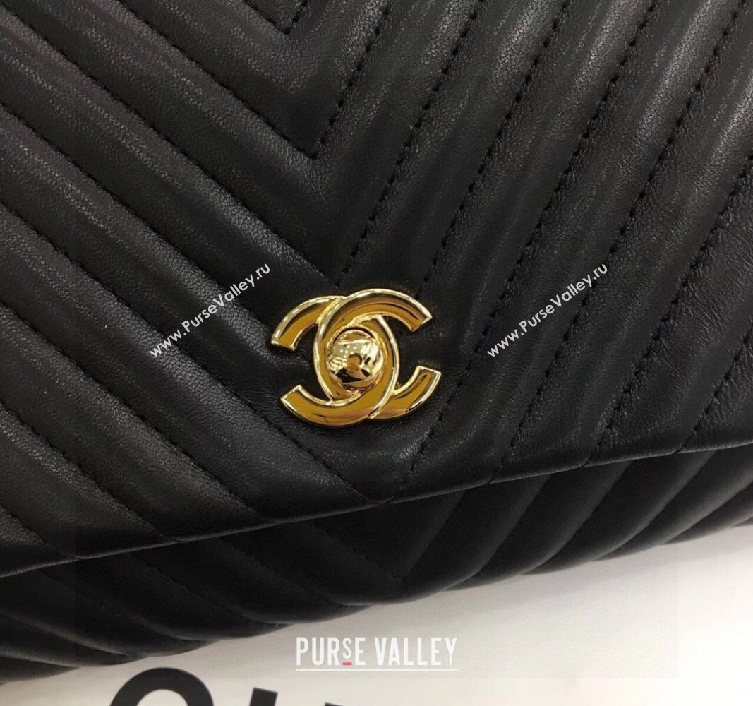 Chanel Chevron Lambskin Clutch Black/Gold 2024 9855 (YY-240119073)