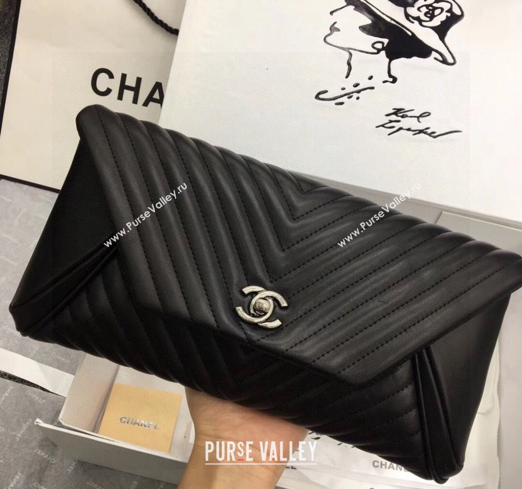 Chanel Chevron Lambskin Clutch Black/Silver 2024 9855 (YY-240119074)