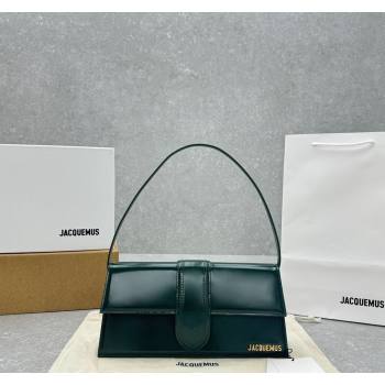 Jacquemus Le Bambino Long Envelope Medium Shoulder Bag in Shiny Leather Dark Green 2024 2036 (ningm-240921013)