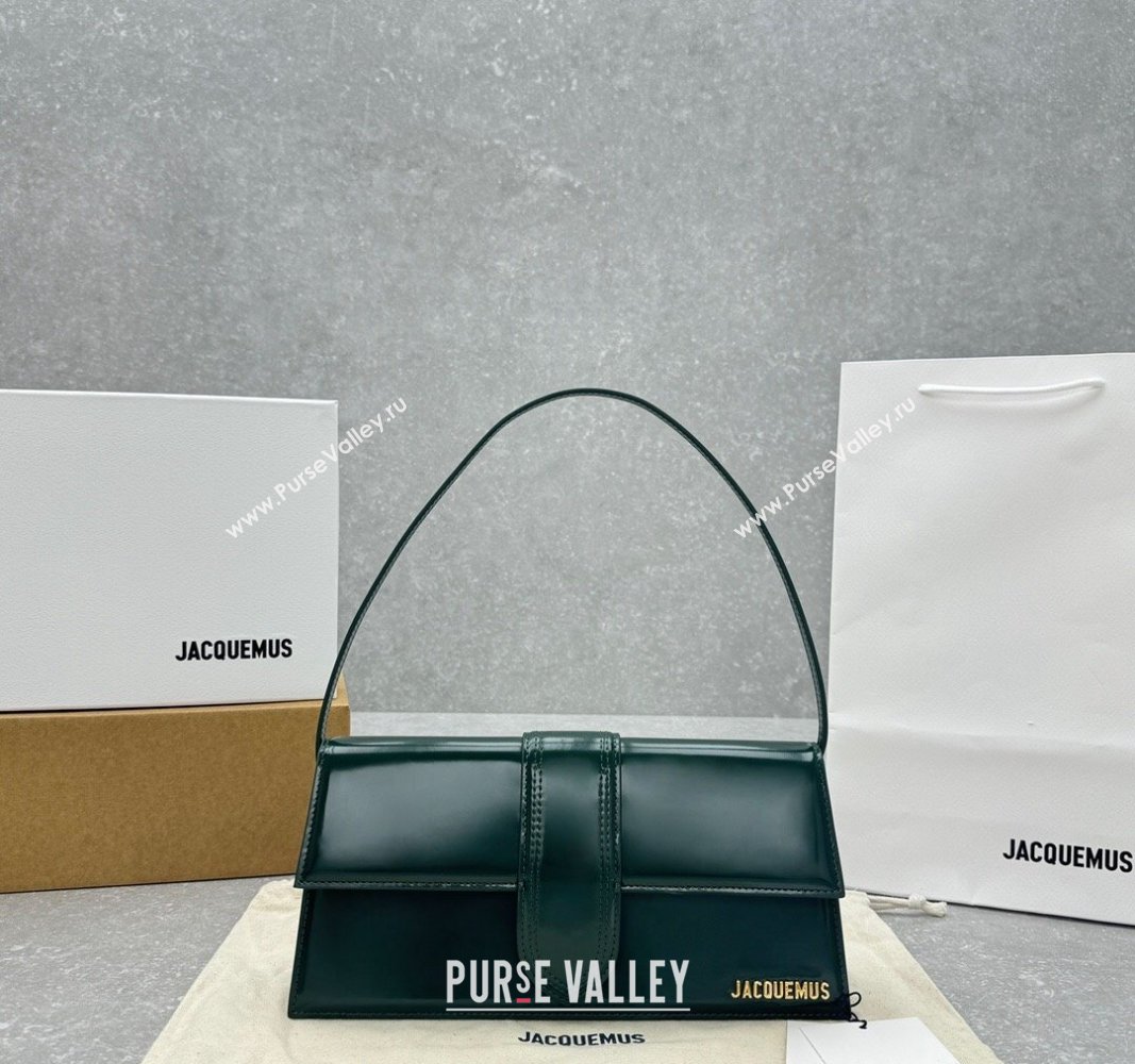 Jacquemus Le Bambino Long Envelope Medium Shoulder Bag in Shiny Leather Dark Green 2024 2036 (ningm-240921013)