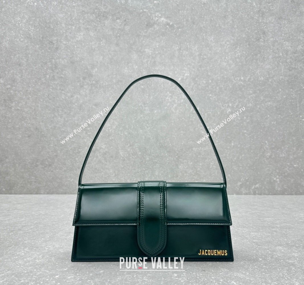 Jacquemus Le Bambino Long Envelope Medium Shoulder Bag in Shiny Leather Dark Green 2024 2036 (ningm-240921013)