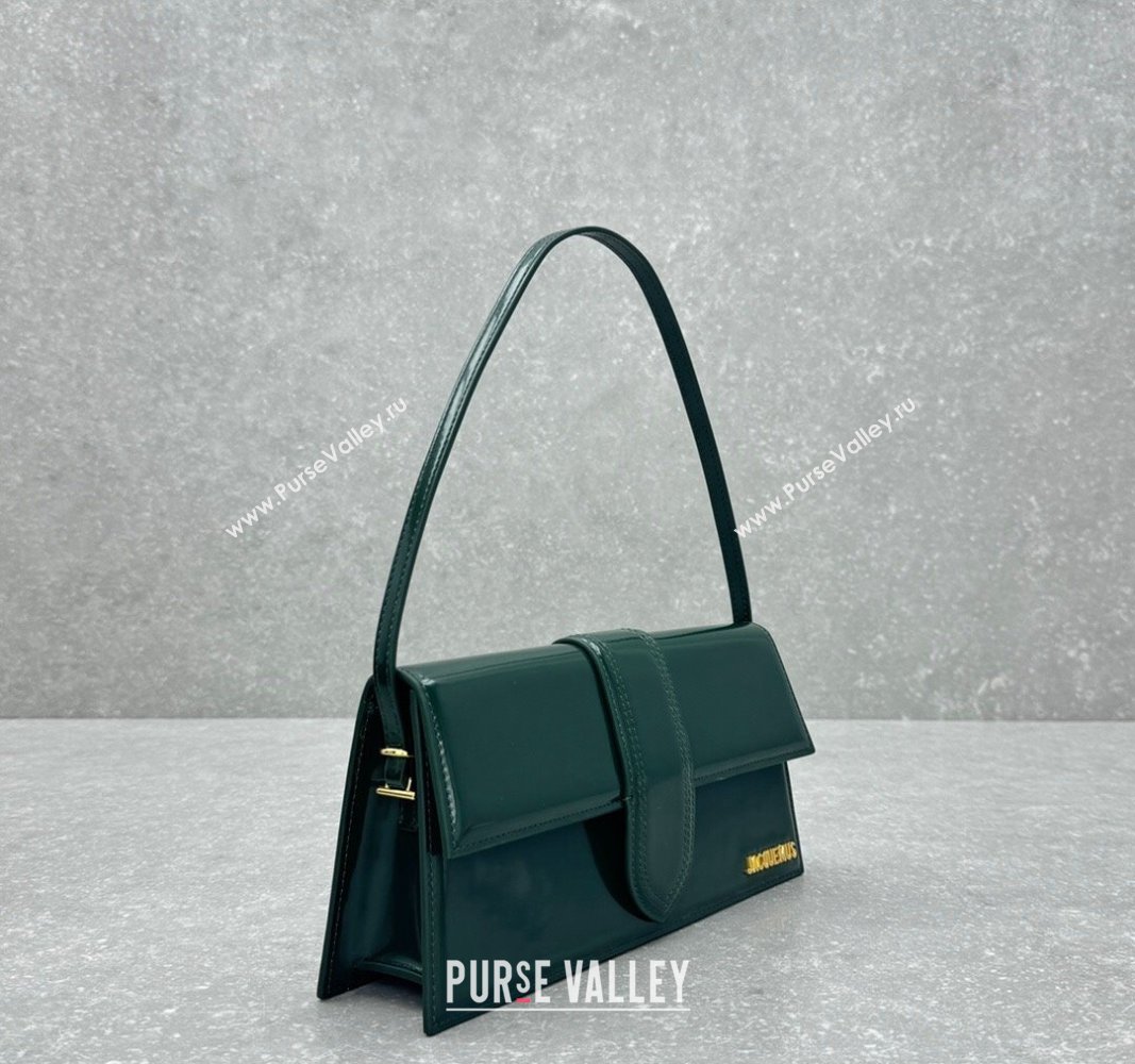 Jacquemus Le Bambino Long Envelope Medium Shoulder Bag in Shiny Leather Dark Green 2024 2036 (ningm-240921013)